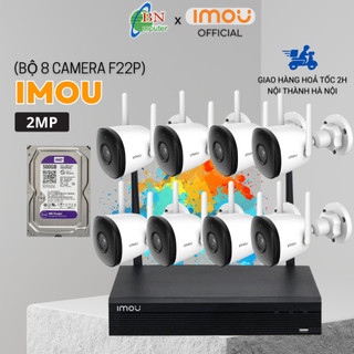 Trọn bộ camera wifi imou 8 kênh, đầu ghi nvr 1108hs-w-s2, 08 mắt camera f22p 2.0mp ngoài trời