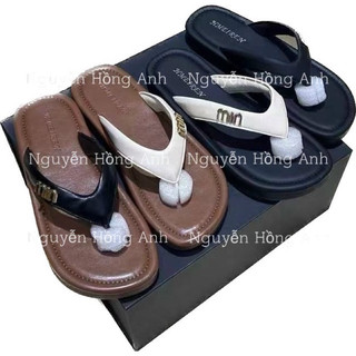 Dép kẹp da xỏ ngón đính chữ Min đế mềm cho nữ xn165