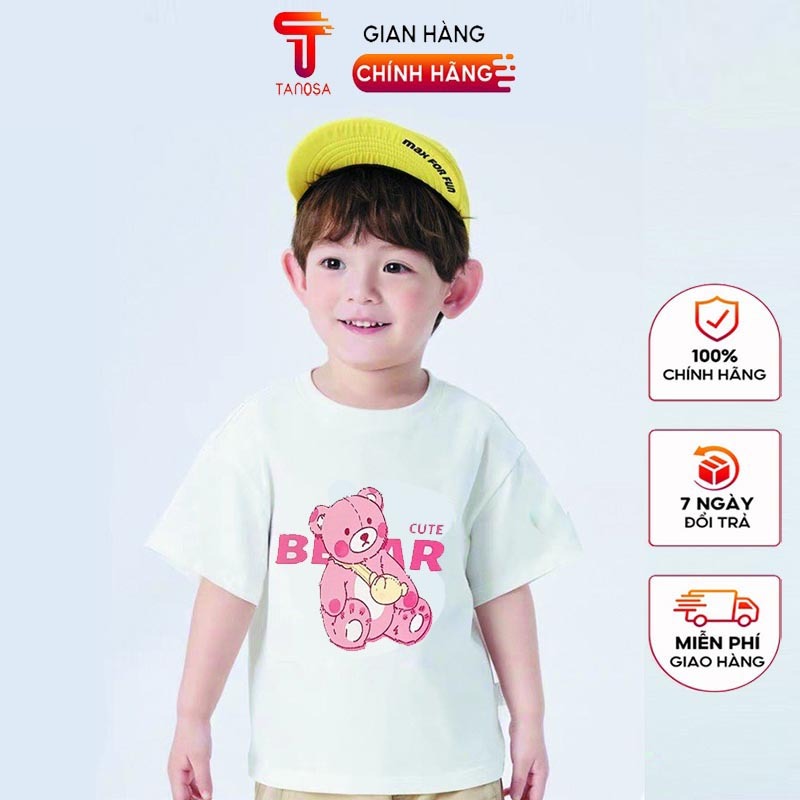 Áo thun cộc tay hình Gấu Hồng cho bé trai bé gái,áo phông TANOSA cho bé chất cotton size 13-33kg