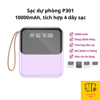  Pin Sạc Dự Phòng Sendem P301 10.000mAh Tích Hợp Sẵn Cáp Sạc Có Led Báo Phần Trăm Pin Màu Sắc Đa Dạng Trẻ Trung 