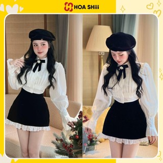  Áo Sơ mi  trắng Xếp Ly Ngực Cổ Nơ Dáng Ngắn  phong cách Hàn Quốc Siêu Xinh  kèm ảnh thật  