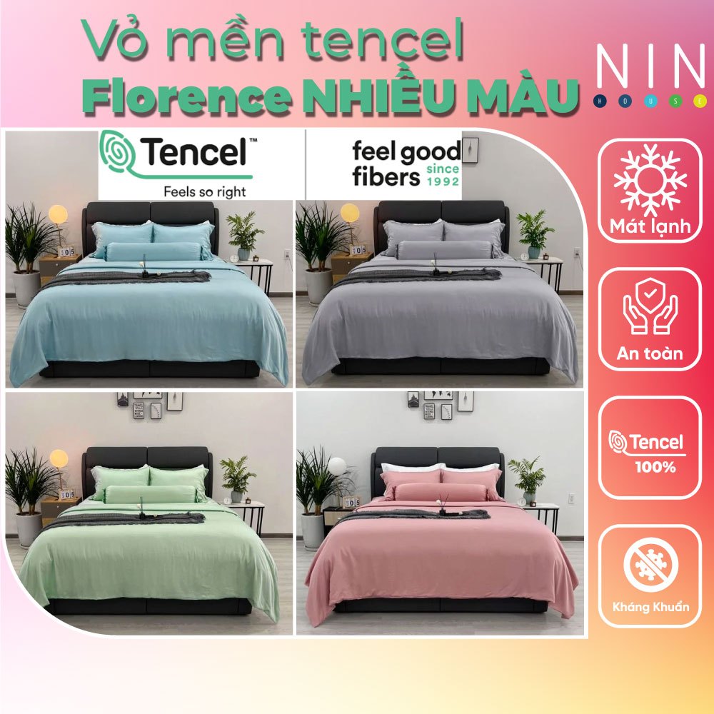 Vỏ mền MÁT LẠNH 100% Tencel NIN Florence Premium nhiều màu 2m2x2m3 lụa 80S, vỏ chăn 2 mặt trơn | Blanket duvet cover