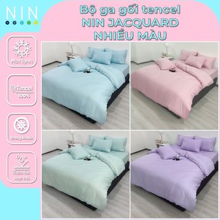 Bộ drap áo gối nin tencel jacquard 100% tencel màu trơn trẻ trung, hiện đại