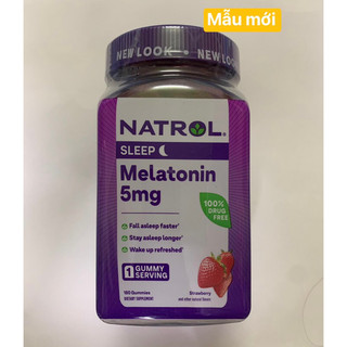 Kẹo dẻo ngủ ngon vị dâu Natrol Melatonin 5mg Sleep - 180 Viên
