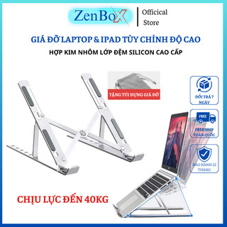 Giá đỡ laptop, macbook, ipad bằng hợp kim nhôm Zenbox, Giá kê laptop gấp gọn điều chỉnh được độ cao hỗ trợ tản nhiệt