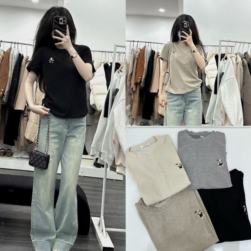Áo thun chất lông thỏ LOGO THÊU CHÓ basic