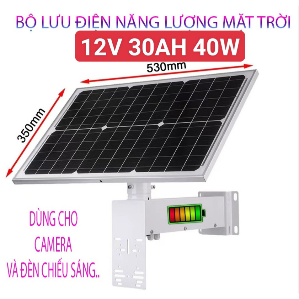 Pin Năng Lượng Mặt Trời H40W30Ah Cho Camera, Quạt, Chiếu sáng, Viễn Thông- Công Suất 40W – Pin lithium 30Ah