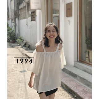 Áo trễ vai nữ tay lỡ buộc nơ phong cách tiểu thư xinh xắn
