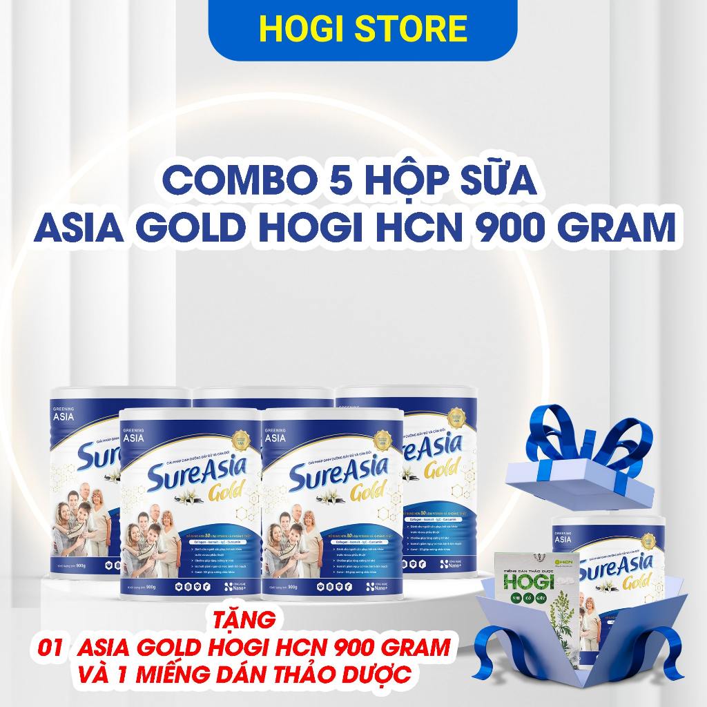 Combo 5 Tặng 1 Hộp Sữa Sure Asia Gold HOGI 900gr. Tặng Kèm 1 Hộp Miếng Dán Thảo Dược Đau Cổ Vai Gáy