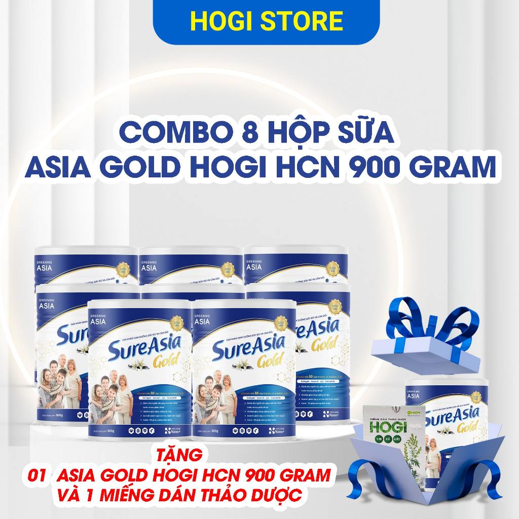 Combo 8 Tặng 1 Hộp Sữa Sure Asia Gold HCN 900g. Tặng Kèm 1 Hộp Miếng Dán Thảo Dược Đau Cổ Vai Gáy