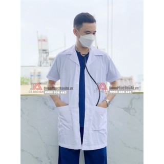 Áo blouse trơn Nam, Ngắn tay, Màu trắng cho Bác Sĩ, Y tá, Dược Sĩ, Điều Dưỡng