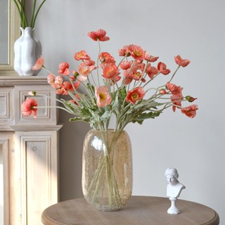 Hoa giả decor - Hoa anh túc 3 bông 1 nụ trang trí phòng để bàn Phanlee chất liệu lụa cao cấp thân phủ lông giống thật