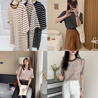 Áo phông kẻ cotton cổ tròn chất cotton mát hàng QCCC