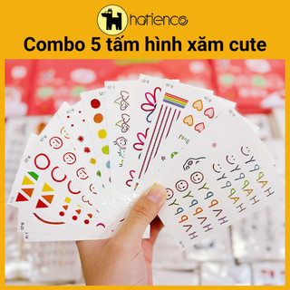 Set 5 tấm Hình xăm dán, miếng dán tattoo cute dễ thương, độc lạ