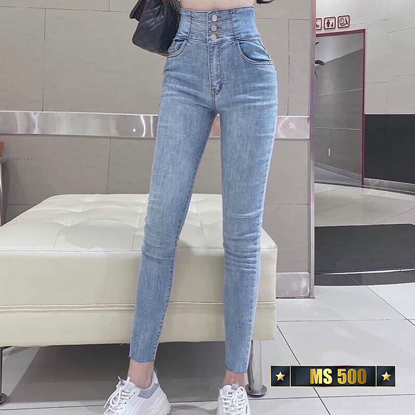 Quần jean nữ co giãn, quần bò lưng cao 9 tấc dáng ôm body cạp cao nhiều mẫu Bi_shop 173 ms616