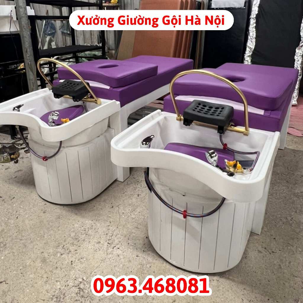 Giường Gội Đầu Dưỡng Sinh, Giường gội đầu 2in1 bọc đệm da tím thịt chắc chắn khung gỗ keo bền đẹp chuyên dùng trong spa