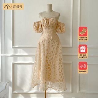Đầm Ren Hoa Trễ Vai Meiko, Dáng Dài Tiểu Thư, Che Bắp Tay To Đi Tiệc Siêu Xinh [Ảnh Thật & Gói Hộp Chỉn Chu]