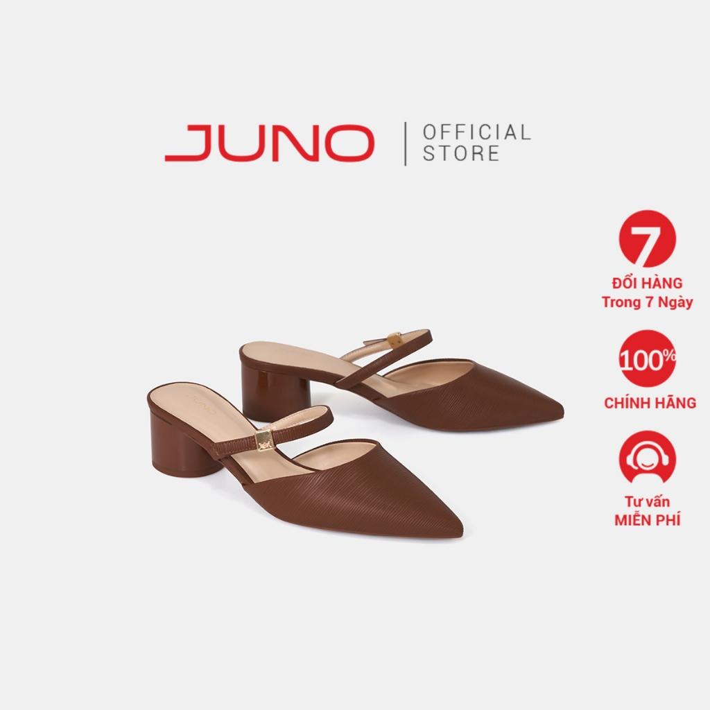 Giày Cao Gót Nữ 5cm Thời Trang JUNO Mules Phối Khóa Logo Cách Điệu CG05131