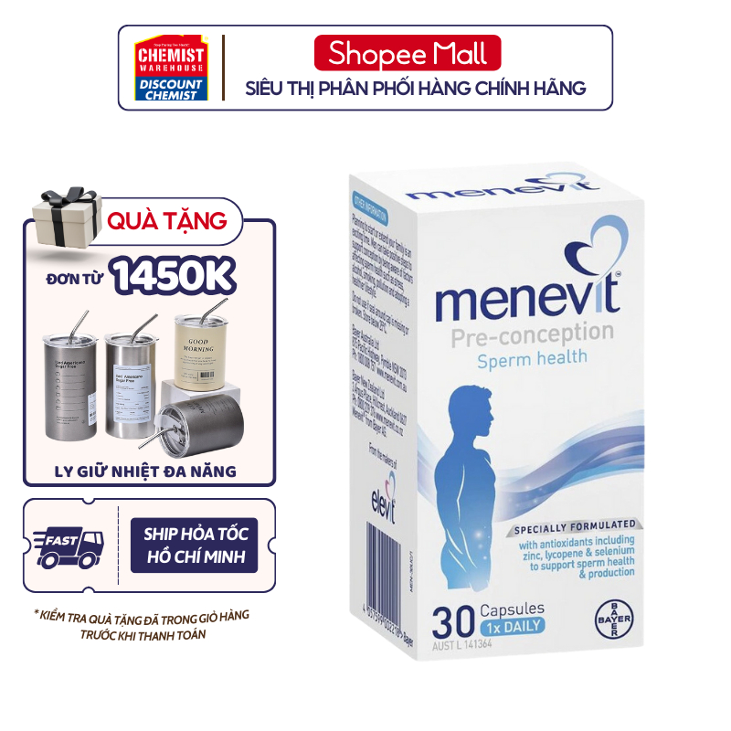 Tăng cường sinh lý nam giới Bayer Menevit 30 viên/ 90 viên giúp cải thiện chất lượng tinh trùng, tăng khả năng thụ thai