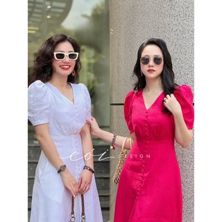 Đầm cổ tim nút bọc Cói Design