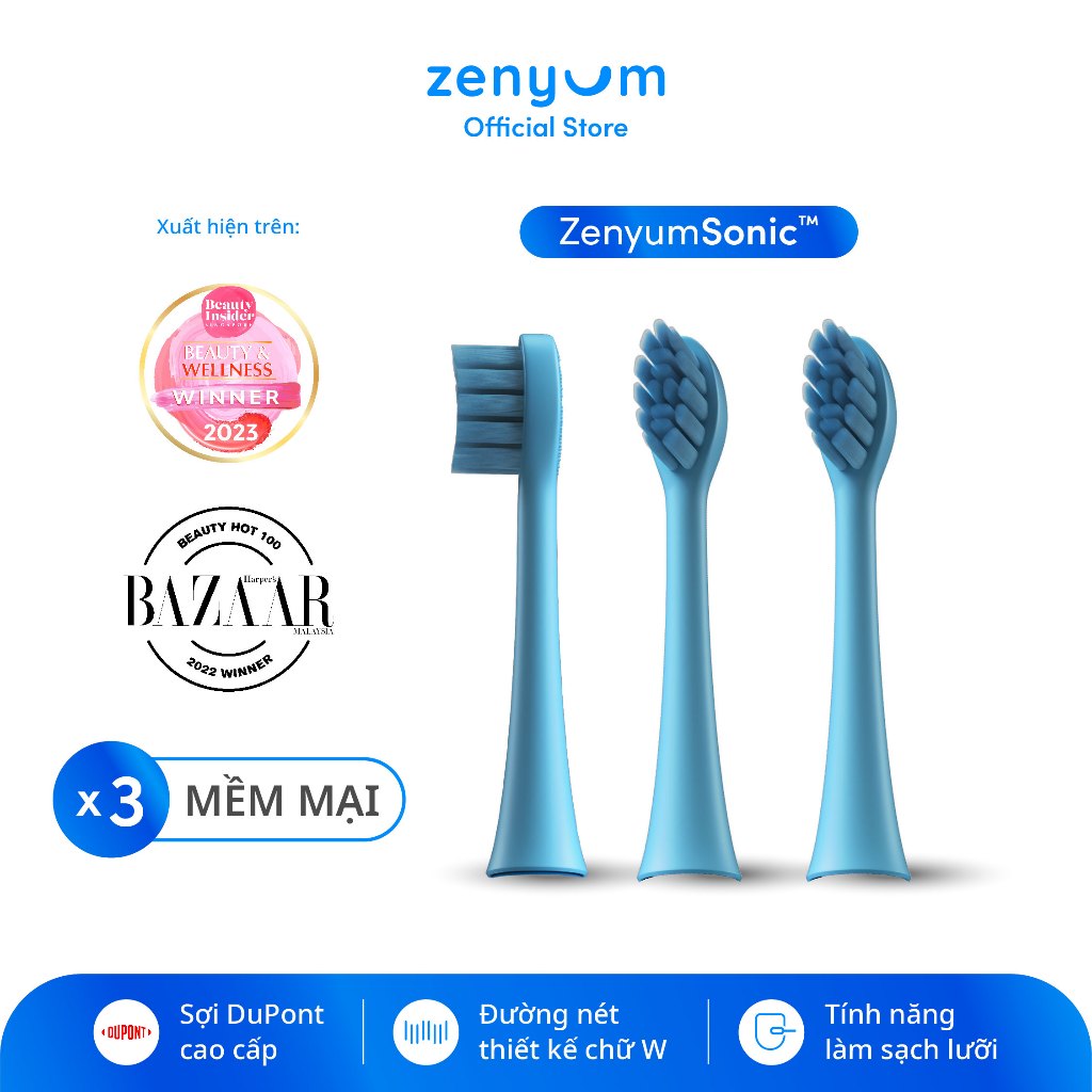 Combo 3 Đầu Bàn Chải Điện Zenyum Sonic Thay Thế - Màu Xanh Dương