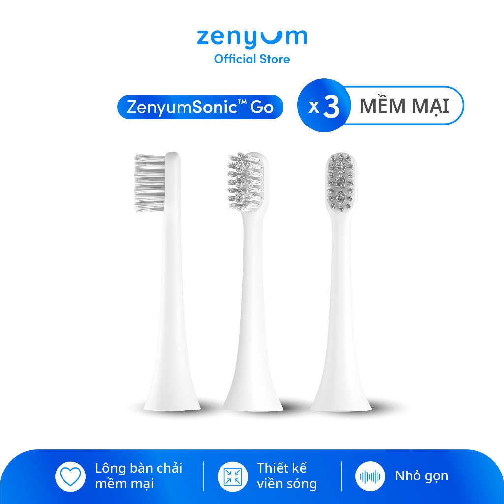 Bộ 3 Đầu Thay Thế Cho Bàn Chải Điện Zenyum Sonic GO - Trắng/Đen