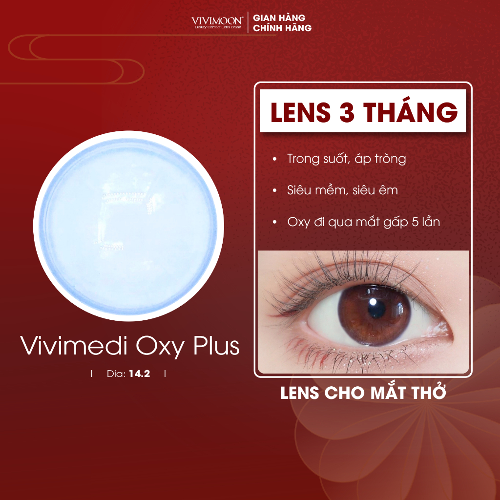 Kính áp tròng VIVIMOON LENS trong suốt cận 3 tháng Vivimedi Oxy Plus cho mắt thở