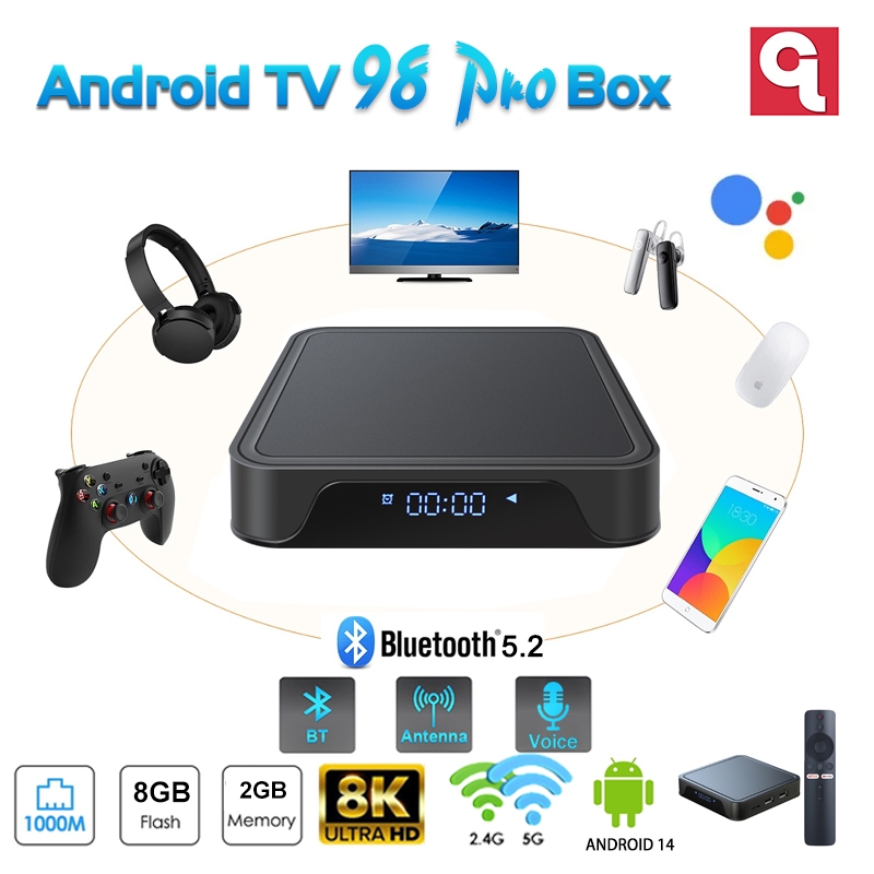 TV98pro 8k Android TV Box 16+256GB Bluetooth điều khiển từ xa điều khiển bằng giọng nói băng tần kép 300 + kênh miễn phí