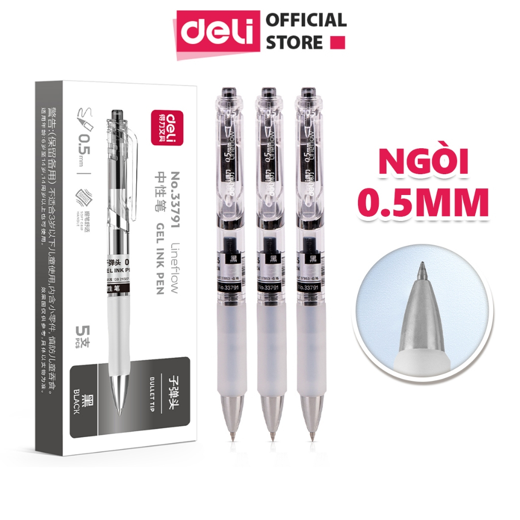 Bút Mực Gel Viết Bi Deli 2 Màu Mực Xanh Đen Ngòi 0.5mm Nét Trơn Tru Mực Nhanh Khô - Phù Hợp Học Sinh Văn Phòng - 33791