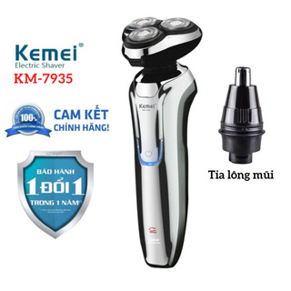 Máy cạo râu Kemei KM-7935 cao cấp 3 lưỡi tròn tự mài sắc, chống nước IPX6, động cơ đồng 5w siêu bền