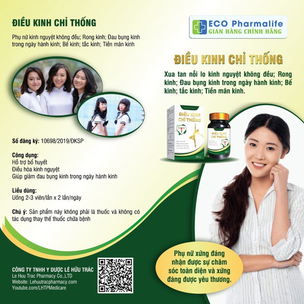 Viên Uống Điều Kinh Chỉ Thống (Lọ 30 Viên) - Hỗ Trợ Bổ Khí Huyết, Điều Hòa Kinh Nguyệt, Rong Kinh, Giảm Đau Bụng Kinh