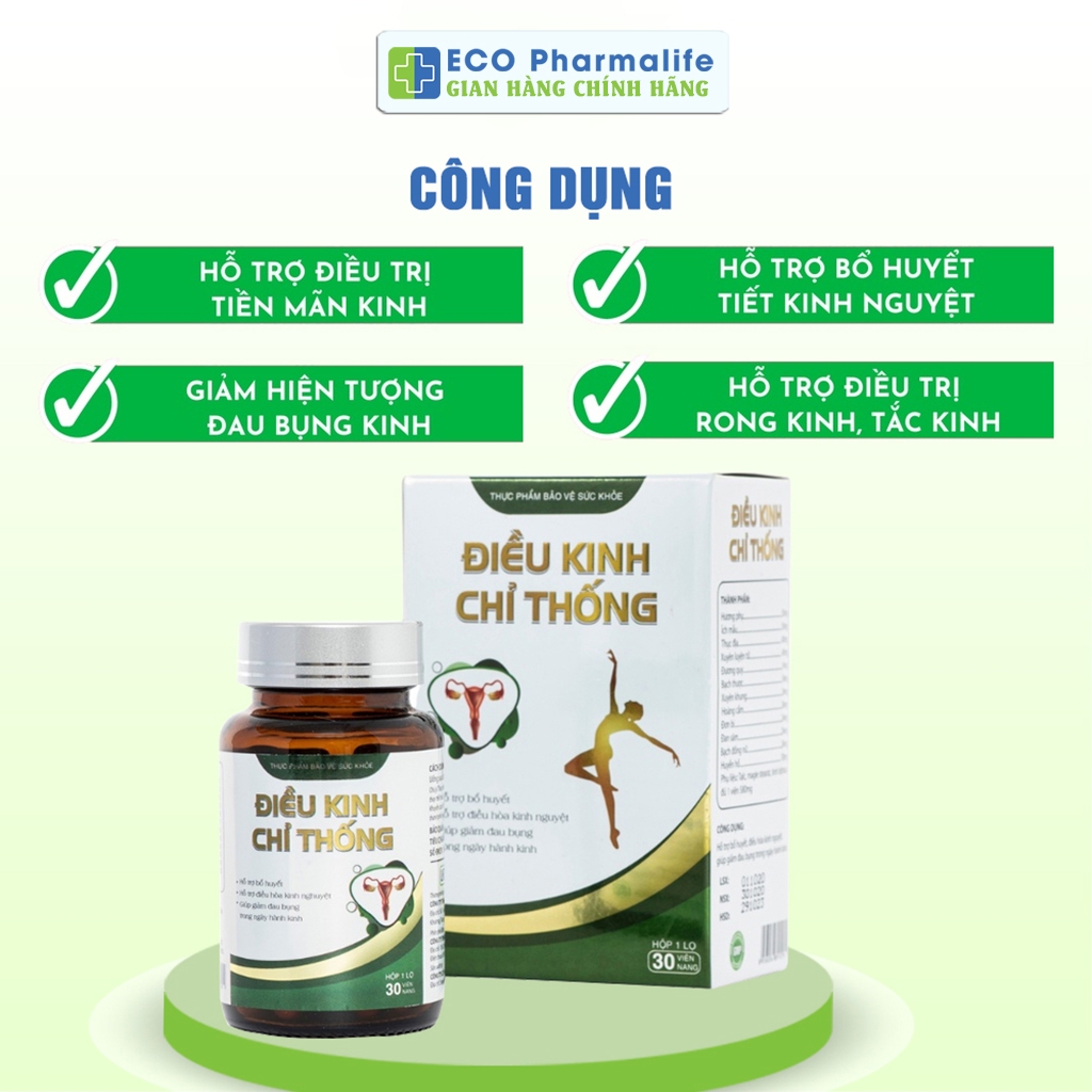 Viên Uống Điều Kinh Chỉ Thống (Lọ 30 Viên) - Hỗ Trợ Bổ Khí Huyết, Điều Hòa Kinh Nguyệt, Rong Kinh, Giảm Đau Bụng Kinh