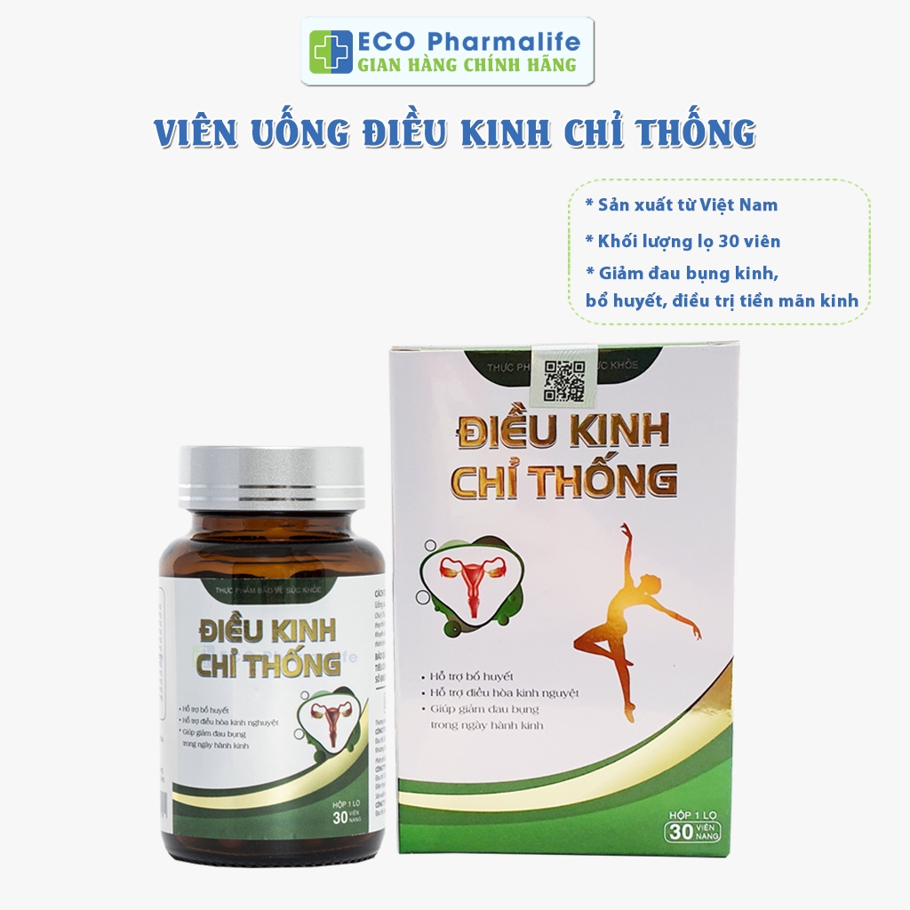 Viên Uống Điều Kinh Chỉ Thống (Lọ 30 Viên) - Hỗ Trợ Bổ Khí Huyết, Điều Hòa Kinh Nguyệt, Rong Kinh, Giảm Đau Bụng Kinh