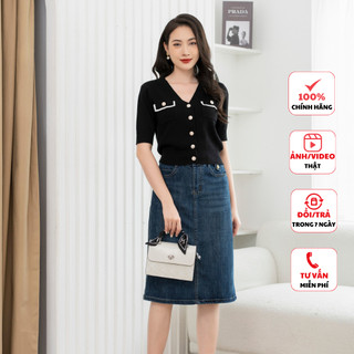 Chân váy bò nữ fiona dáng ôm chân váy bò dài qua gối xẻ sườn b242010