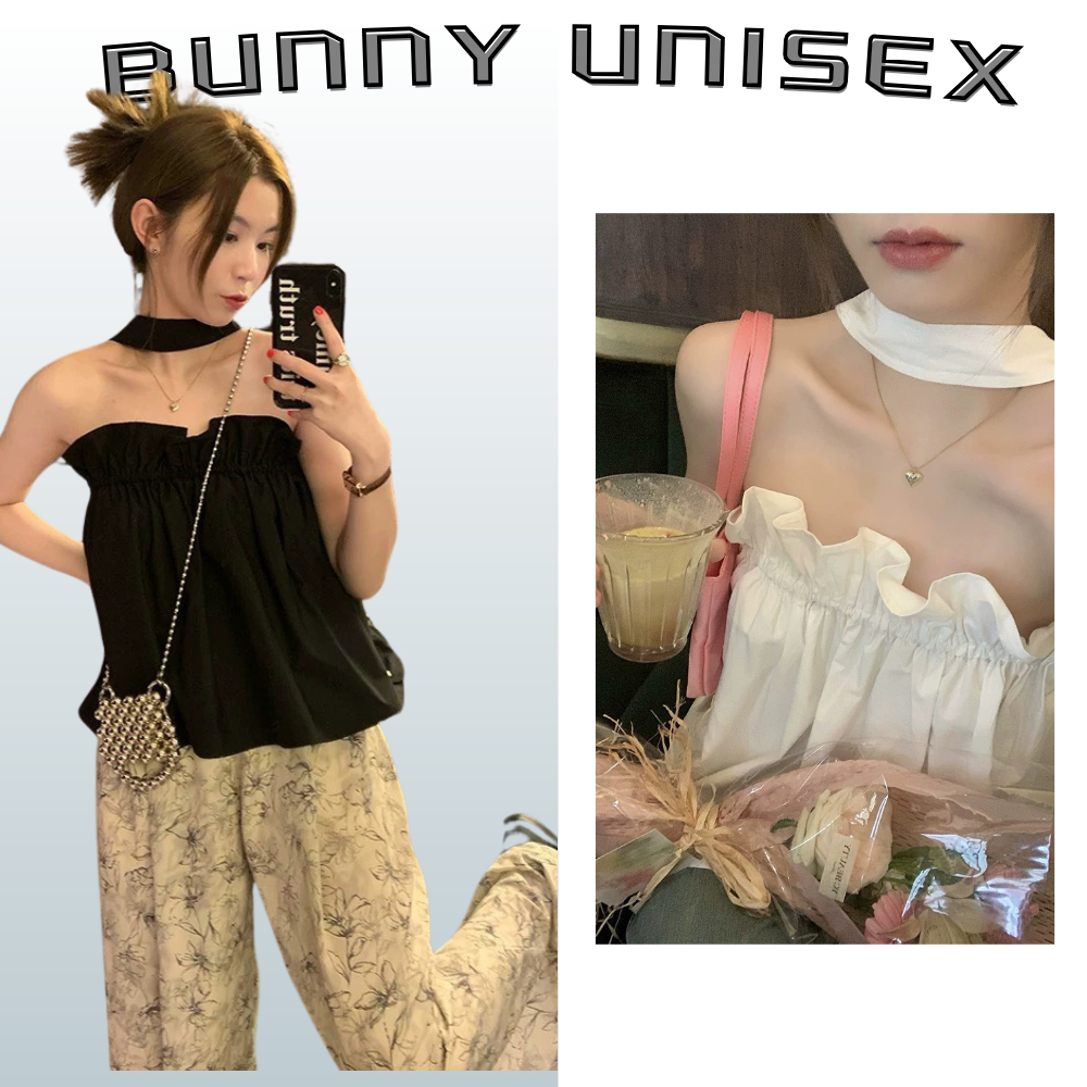 Áo ống kiểu nữ bo chun dáng babydoll xòe nhẹ kèm nơ dây cổ DELIZ tông màu pastel xuân hè BUNNY