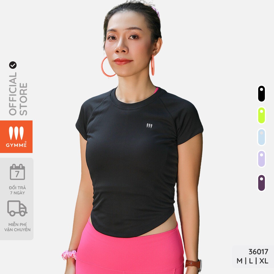 Áo tập gym yoga nữ, dáng croptop tay ngắn xẻ lưng Gymme - 36017