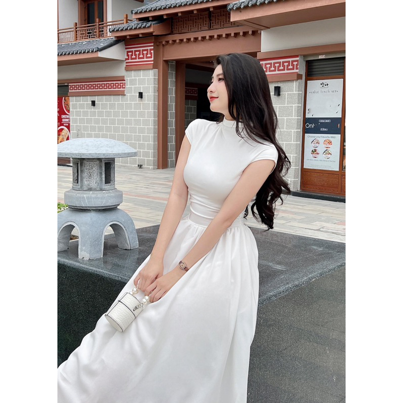 Váy thun tiểu thư Emili dáng dài chân váy xòe kiểu nữ