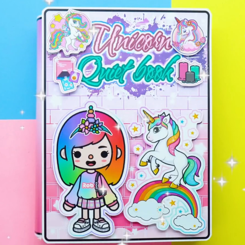 Unicorn House, búp bê giấy - Candyhome paper, học liệu bóc dán, toca poca