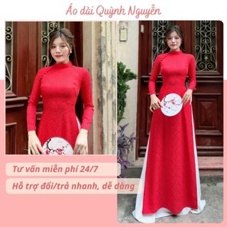  Áo dài nữ áo dài gấm thái tuấn đỏ tươi áo dài truyền thống cổ cao tay dài đủ size đến 65kg Áo dài Quỳnh Nguyễn MÃ G27 