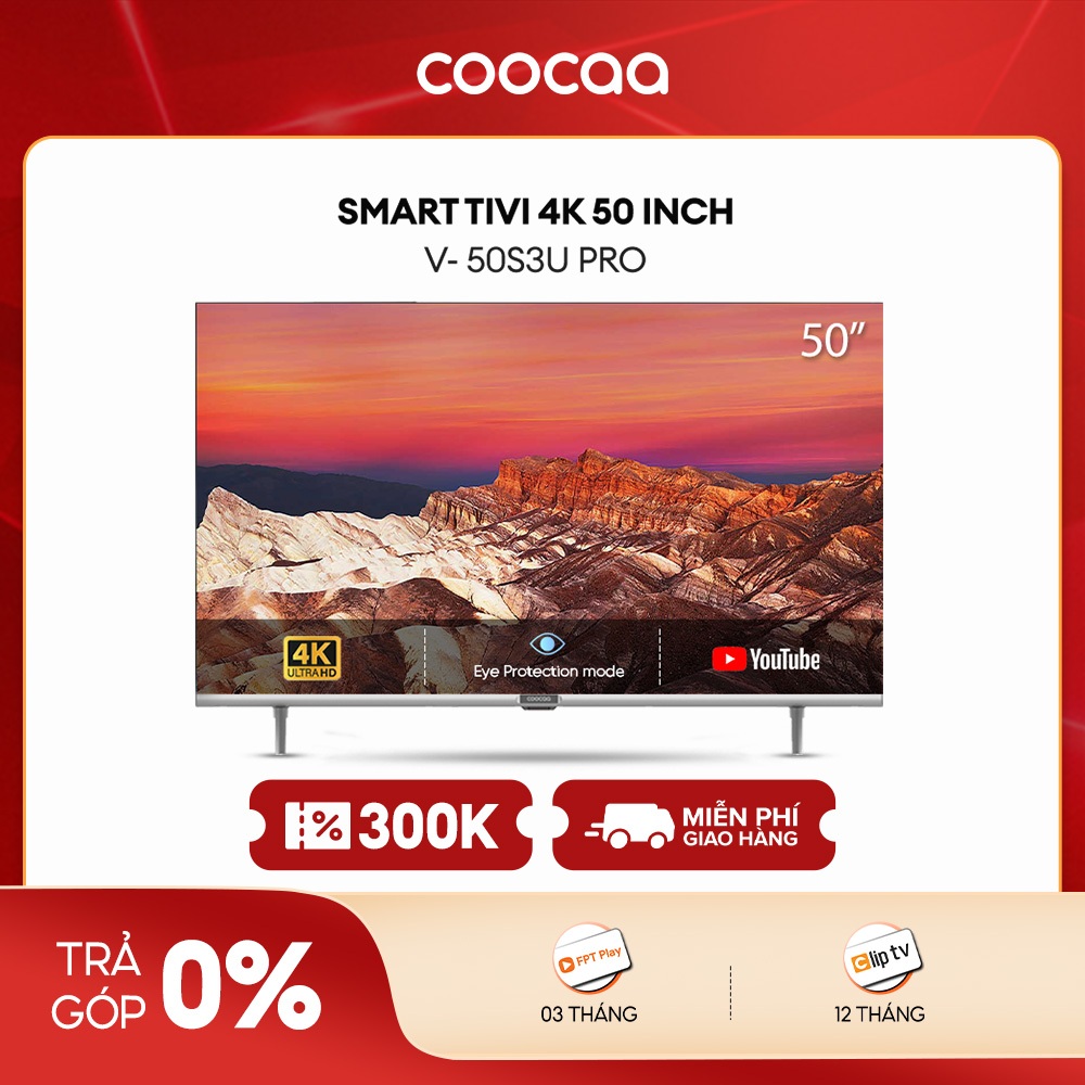 SMART TV 4K COOCAA 50 inch viền mỏng- Youtube - Model 50S3U-Pro - Lắp Đặt Miễn Phí