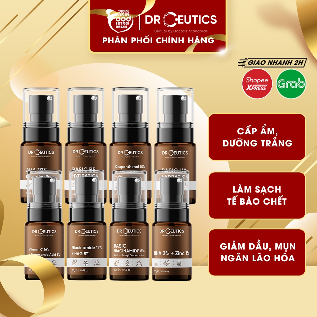 Serum Drceutics Vitamin C, HA Hydration, AHA, BHA, B5, Niacinamide, Dưỡng Trắng Da, Giảm Mụn, Phục Hồi Da Cấp Ẩm 30g