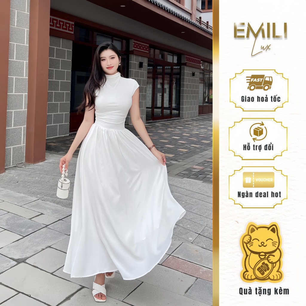 Váy thun tiểu thư Emili dáng dài chân váy xòe kiểu nữ