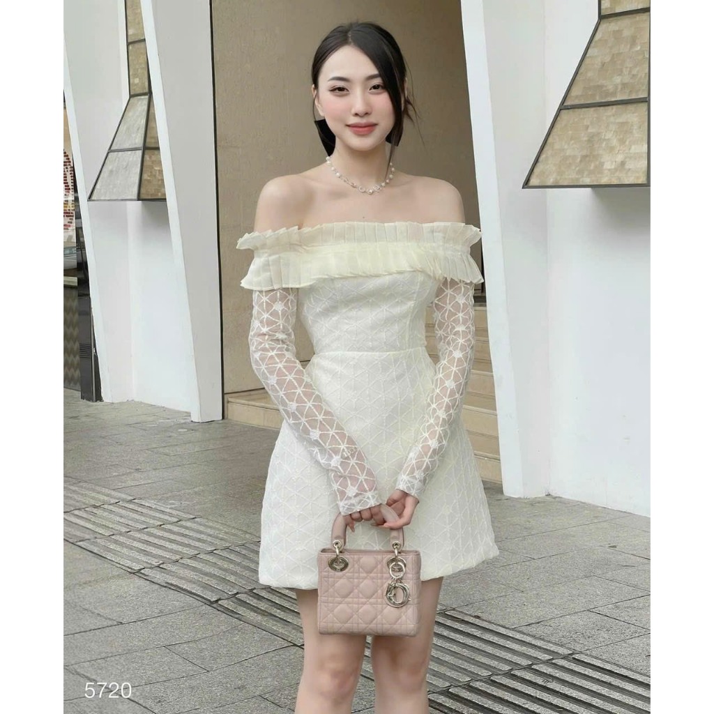 2792 đầm trễ vai phối bèo