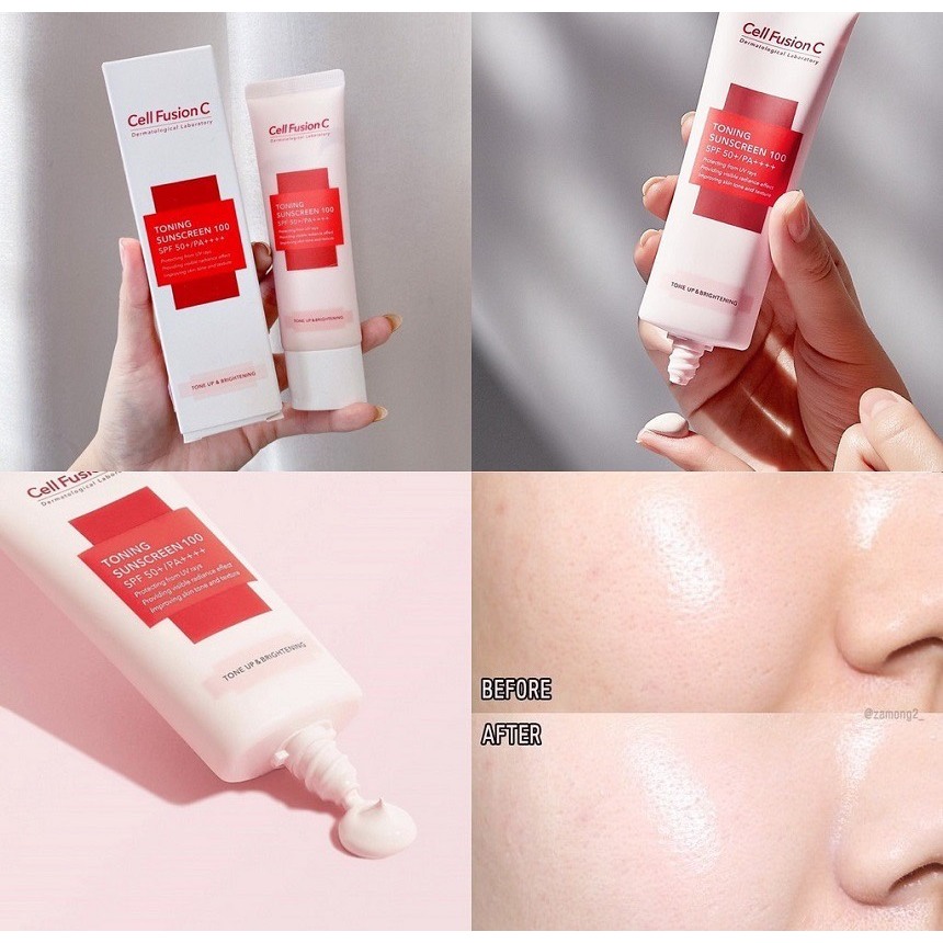 Kem chống nắng Cell Fusion C Hàn Quốc, Nâng Tone Che Khuyết Điểm Chỉ Số Chống Nắng SPF50+/PA+++