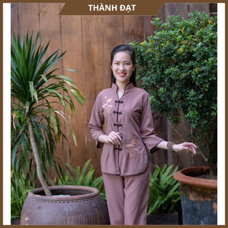 Đồ lam đi chùa Nữ, Bộ Đi Chùa Cổ Tàu Thêu Sen Vải Kate Loại 1 Mịn Đẹp Thoáng Mát,Mặc Cực Thoải Mái  Đi Lễ Chùa_CTT3