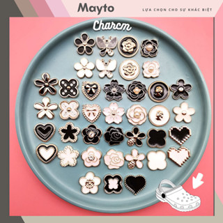 Sticker, Charm 3D chủ đề Bling trắng đen DIY Mayto gắn Dép, Dép Sục, Cá Sấu JB-106
