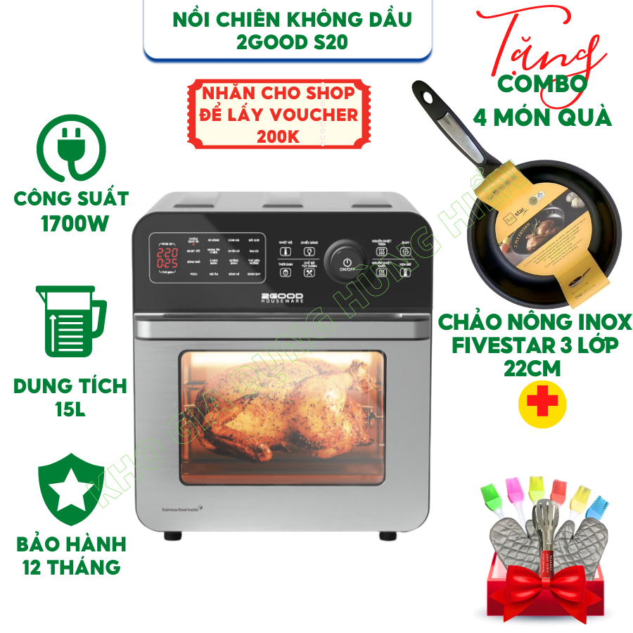 Nồi Chiên Không Dầu 2GOOD Vortex S20 Inox 304 Chống Gỉ Đa Chức Năng Cao Cấp - Hàng Chính Hãng