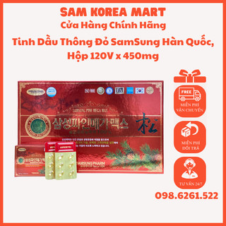 Tinh Dầu Thông Đỏ SamSung Hàn Quốc, Hộp 120V x 450mg, giảm mỡ máu, hỗ trợ ngăn ngừa tai biến, tiểu đường