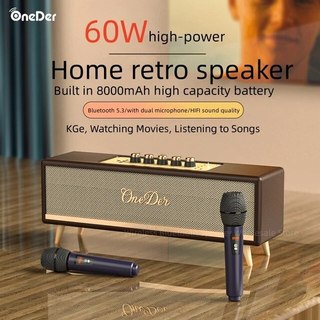 Loa Bluetooth 60W Kèm 2 Mic Karaoke chính hãng OneDer D8 , vỏ da,kiểu dáng cổ điển