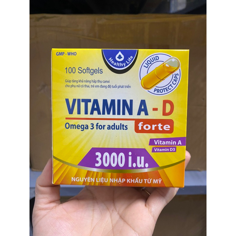 (Hiệu quả) Viên uống Vitamin A - D -Omega 3 - Bổ sung Vitamin A và D3, sáng mắt, giúp hấp thụ canxi - Hộp 100 viên